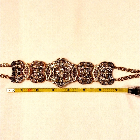 Celebrity Style SUPER BLING Heavy Crystal Rhinestone Choker Necklace Brass color - Picture 9 of 15